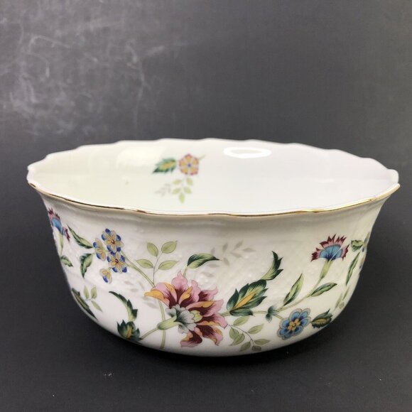 Andrea by Sadek Japan Round Serving Soup Bowl Floral Embossed Gold Trim Cottage - Picture 2 of 10